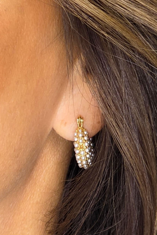 Hailey Huggie Pearl Earrings